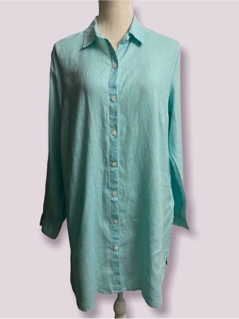 J. Jill Aqua Button-Front Linen Tunic